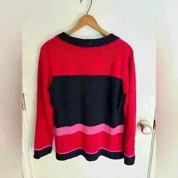 Charter Club Knitted Sweater Red, Blue and Pink, V-Neck Cotton Blend, Size P/L - Picture 2 of 6